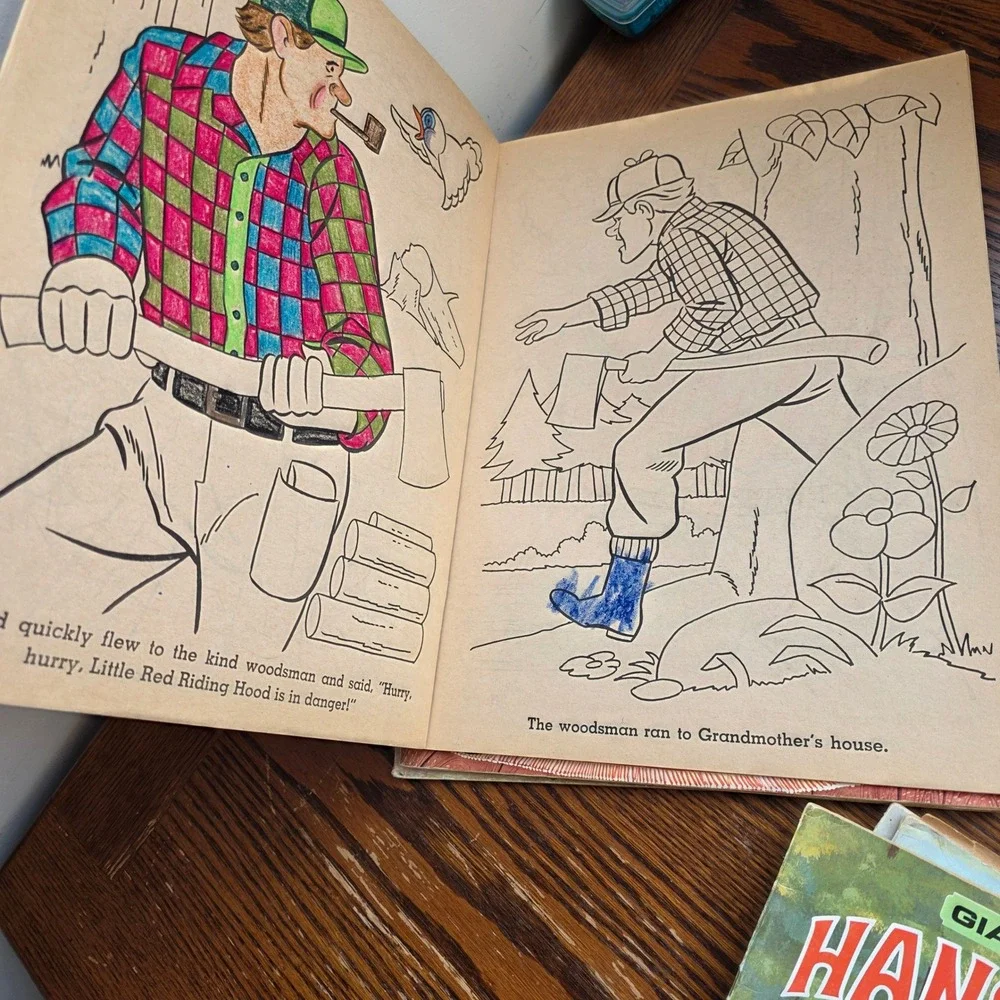 Vintage Giant Coloring Book Lot Puss in Boots Snow White Hansel Gretel 6 Books